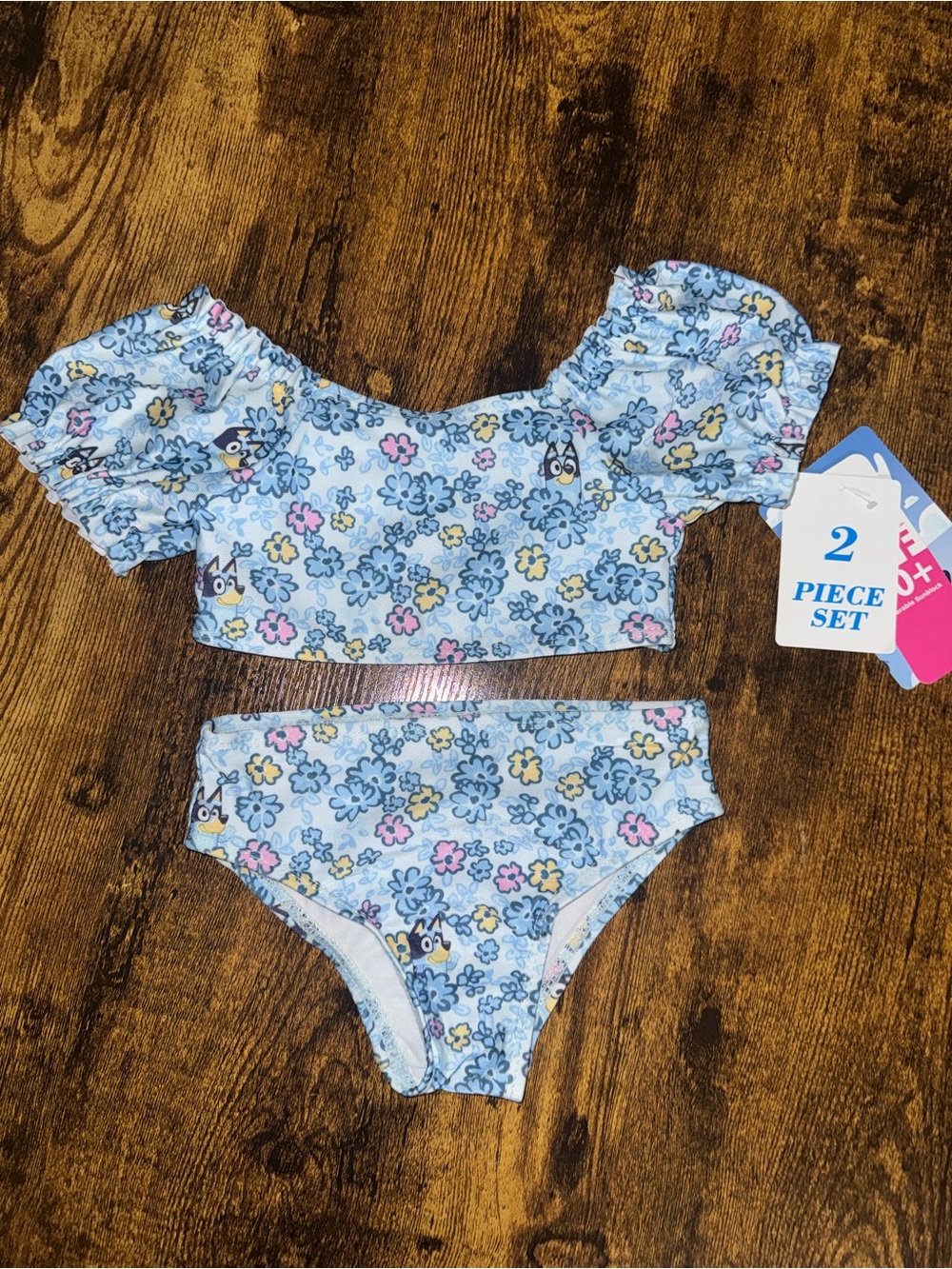 Girls' Bluey Floral Puff-Sleeve 2-Piece Swim Bikini